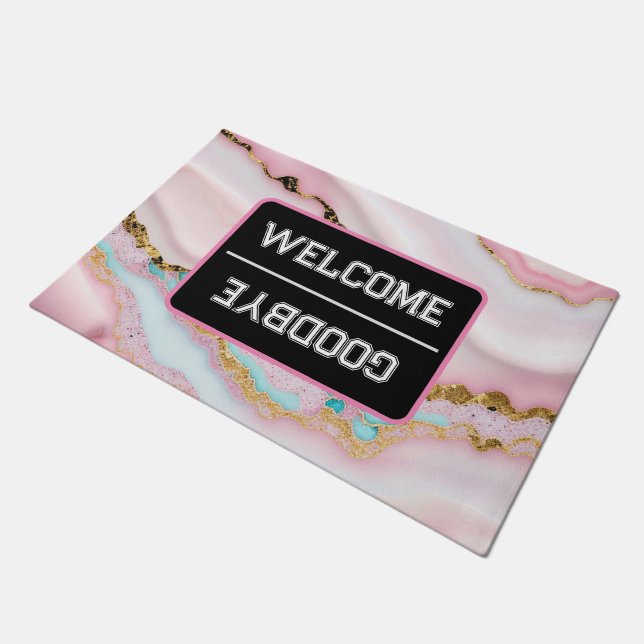 Agate Marble Popular Blue Pink Gold Collection Doormat (Angled)