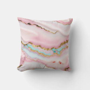Agate Marble Popular Blue Pink Gold Collection Throw Pillow