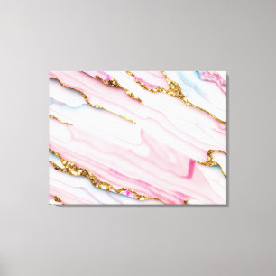 Agate Marble Trendy Blue Pink Gold Collection Canvas Print
