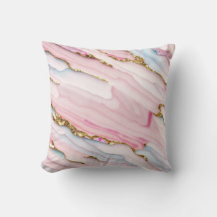 Agate Marble Trendy Blue Pink Gold Collection Throw Pillow