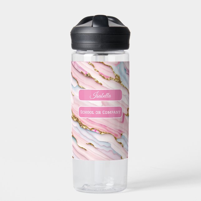 Agate Marble Trendy Blue Pink Gold Collection Water Bottle (Front)