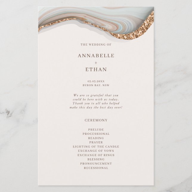 Agate Marble Wedding Ceremony Program (Front)