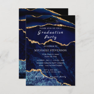 Agate Marine Bleu Marbre d'or Invitation de gradua