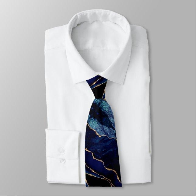 Agate Marine Bleu Marbre Or Élégant Cravate (Attaché)