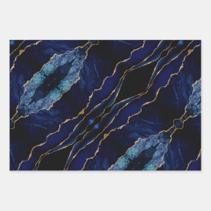 Agate Marine Bleu Marbre Or Feuilles de papier