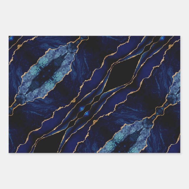 Agate Marine Bleu Marbre Or Feuilles de papier (Devant 3)