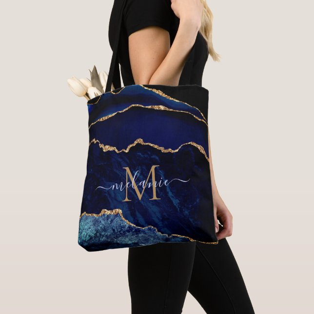 Agate Marine Bleu Marbre Or Nom Lettre Sac fourre- (De près)