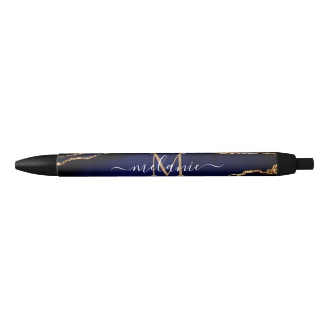 Agate Marine Bleu Marbre Or Votre Nom Lettre Stylo (Devant)
