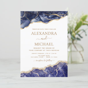 Agate Marine Blue Gold Faire-part de mariage