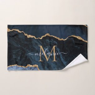 Agate Marine Blue Gold Gemstone Marble Nom du mono