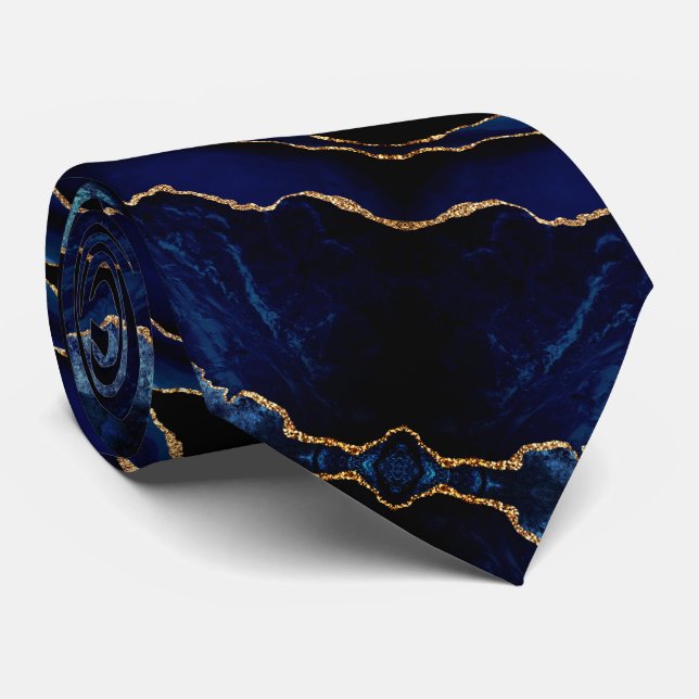 Agate Marine Cravate bleu Parties scintillant or M (Roulé)