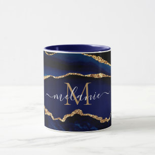 Agate Marine Marbre bleu or Votre nom Lettre Mug