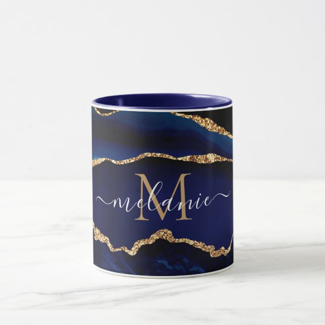 Agate Marine Marbre bleu or Votre nom Lettre Mug (Centre)