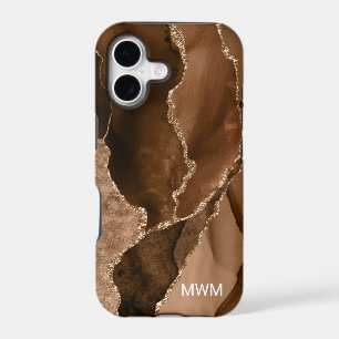 Agate Monogramme Brun Terreux avec Veines Dorées
