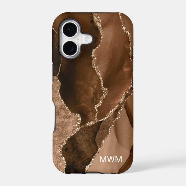 Agate Monogramme Brun Terreux avec Veines Dorées (Verso)