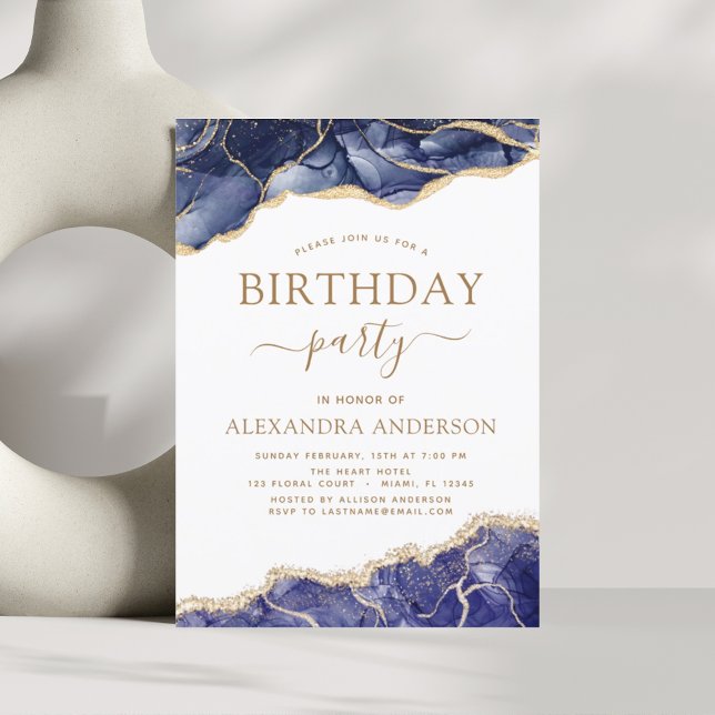 Agate Navy Blue Birthday Party Any Age Invitation (Creator Uploaded)