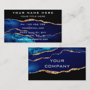 Agate Navy Blue Gold and Black Business Card