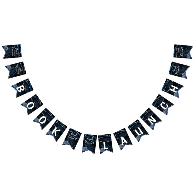 Agate Navy Blue Gold Book Launch Bunting Flags (All)