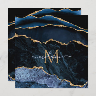 Agate Navy Blue Gold Custom Letter Cartes de nom