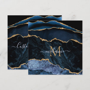 Agate Navy Blue Gold Custom Letter Name Cards