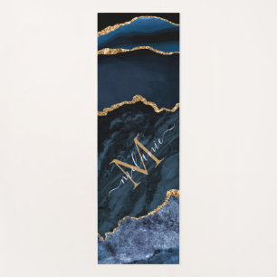 Agate Navy Blue Gold Custom Name Letter Yoga Mat