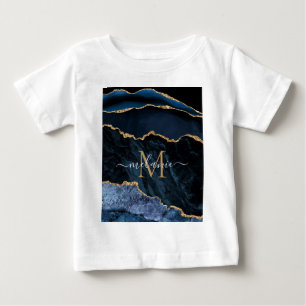 Agate Navy Blue Gold Gemstone Marble Custom Name Baby T-Shirt