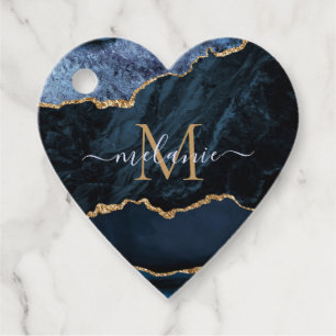 Agate Navy Blue Gold Gemstone Marble Monogram Favour Tags