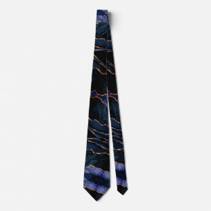 Agate Navy Blue Gold Glitter Sparkle Neck Tie