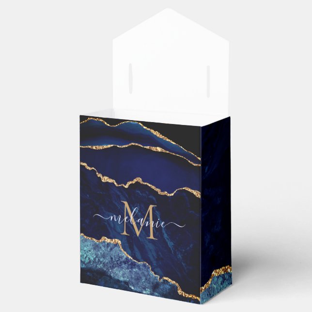 Agate Navy Blue Gold Marble Custom Name Gift Boxes (Opened)