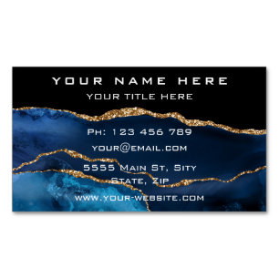 Agate Navy Blue Gold Marble Magnetic Business Card