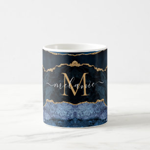 Agate Navy Blue Gold Votre nom Lettre Mug Cadeau
