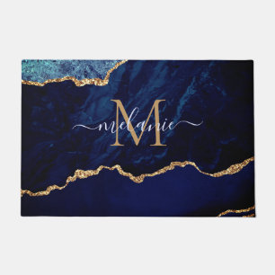 Agate Navy Blue Gold Your Letter Name Doormat