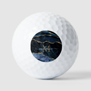 Agate Navy Blue Gold Your Name Letter Golf Balls