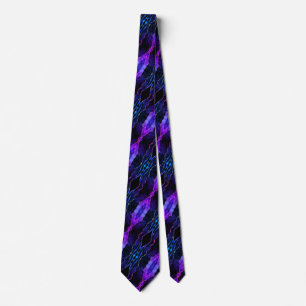 Agate Navy Blue Purple Neon Lights Gold Neck Tie