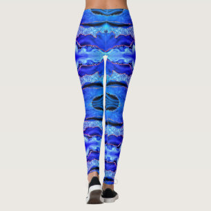 Agate Neon Navy Blue Gold Glitter Marble Leggings
