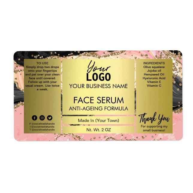 Agate Noir Avec Sérum Face Parties scintillant Or (Devant)