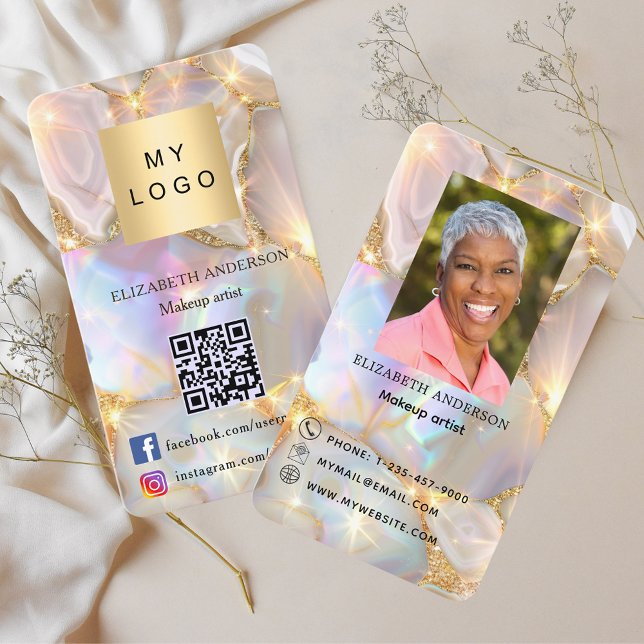 Agate opal geode logo photo Qr code social media Business Card (Creator Uploaded)
