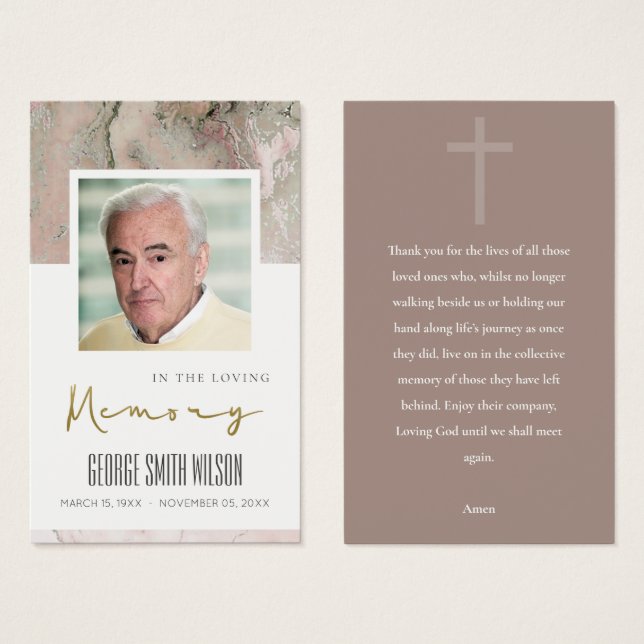 AGATE PEACH SYMPATHY MEMORIAL PRAYER PHOTO CARD (Front & Back)