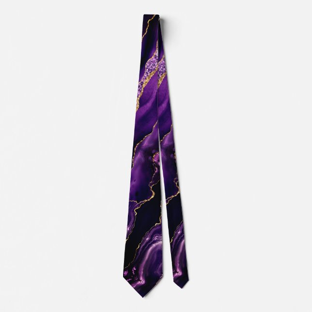 Agate Purple Glitter Marble Neck Tie Modern Design (Front)