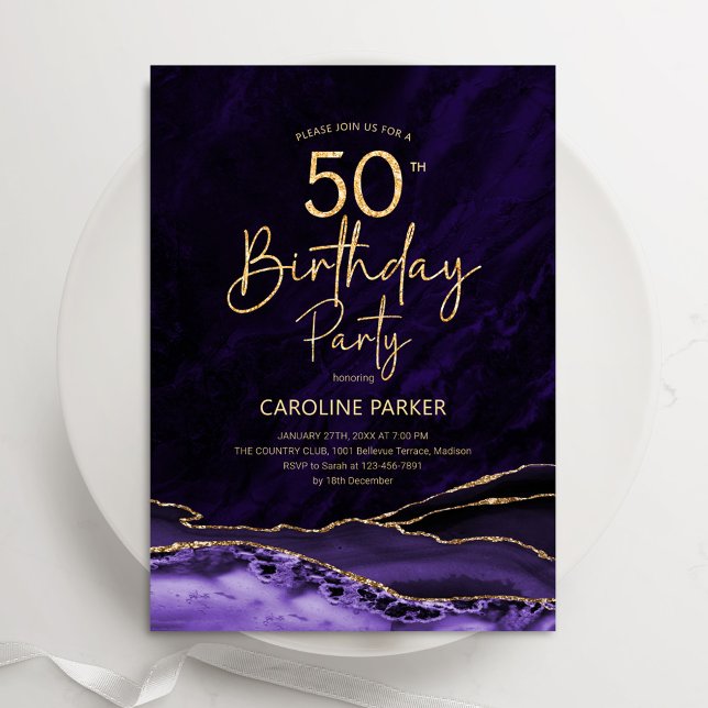 Agate Purple Gold 50th Birthday Invitation (Creator Uploaded)