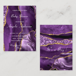 Agate Purple Gold Baby Boy Shower Invitation Card