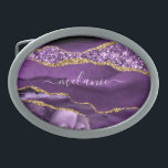 Agate Purple Gold Belt Buckle with Custom Name<br><div class="desc">Personalized Custom Name Belt Buckle with Agate Purple Violet Gold Glitter Geode Marble Belt Buckles - Your Birthday - Anniversary or Wedding Gift / Suppliest - Add Your Name - Text or Remove - Make Your Special Gift - Resize and move or remove and add text / elements with Customization...</div>