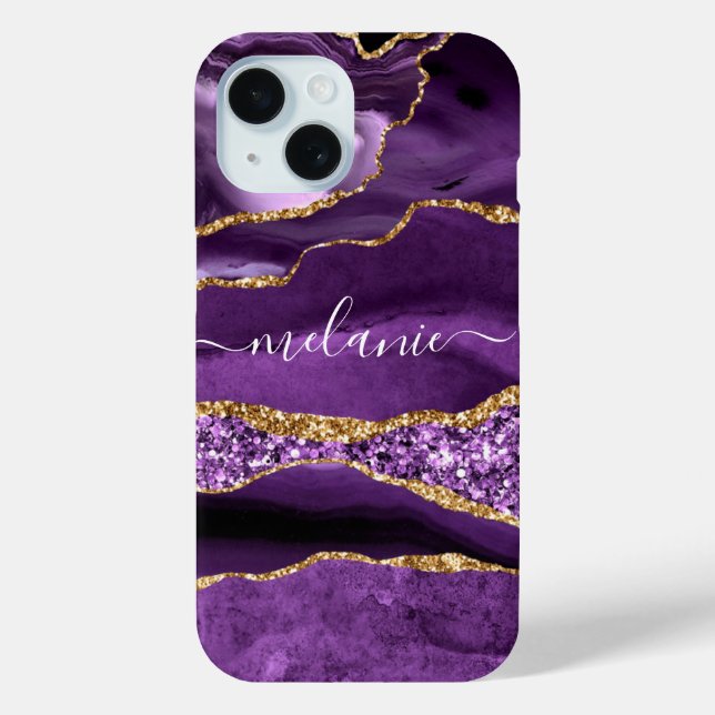 Agate Purple Gold Custom Name iPhone Case (Back)