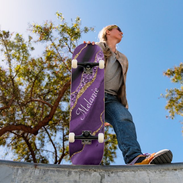 Agate Purple Gold Custom Name Skateboard Gift (Outdoor 1)
