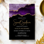 Agate Purple Gold Dark Sweet 16 Birthday Party Invitation<br><div class="desc">This trendy Sweet Sixteen birthday invitation features a watercolor image of an agate geode in shades of purple with faux gold highlights. The words "Sweet Sixteen" appear in faux gold glitter in decorative modern handwriting font. Customize it with the name of the honoree in gold coloured text and the details...</div>