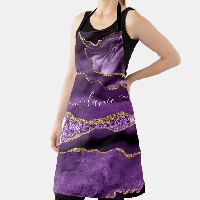 Agate Purple Gold Glitter Custom Name Apron Gift (Insitu)