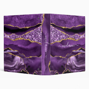 Agate Purple Gold Glitter Custom Name Binder