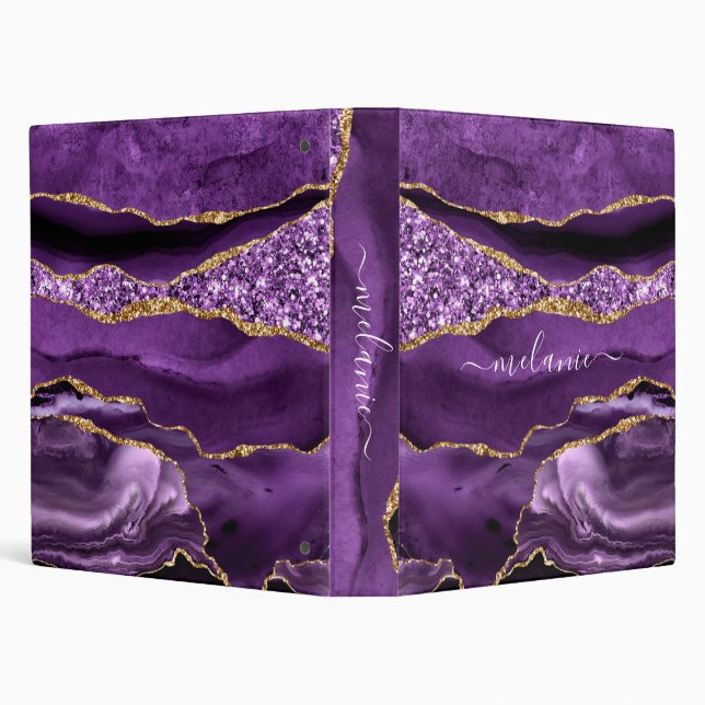 Agate Purple Gold Glitter Custom Name Binder (Background)