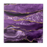 Agate Purple Gold Glitter Custom Name Ceramic Tile<br><div class="desc">Ceramic Tiles with Agate Purple Violet Gold Glitter Geode Custom Name Sparkle Marble Personalized Birthday - Anniversary or Wedding Tile / Gift / Suppliest - Add Your Name - Text or Remove - Make Your Special Gift - Resize and move or remove and add text / elements with customization tool....</div>