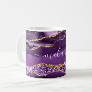 Agate Purple Gold Glitter Custom Name Coffee Mug
